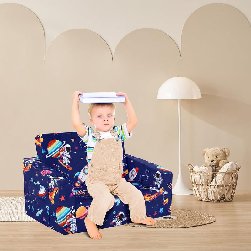 Decalsweet Foldable Kids Sofa Couch 2 in 1 Children Convertible Sofa to Lounger Flip Open Toddlers Sofa Bed,Extra Wide Soft Lightweight for Bedroom Livingroom Playroom - Image 2